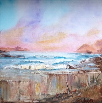 Obraz ręcznie malowany morze pejzaż 20x20 cm