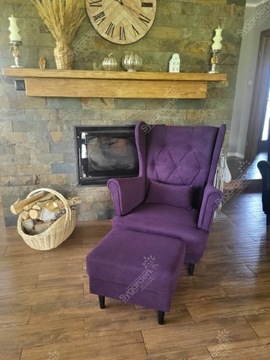 Fotel uszak z podnóżkiem fiolet, śliwkowy, jesienn