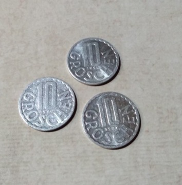 Moneta Austria 10 groszy zestaw 3sztuki 