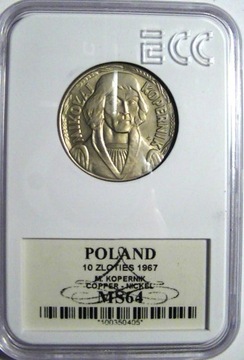 10 ZŁ MIKOŁAJ KOPERNIK 1967 PRL GRADING ECC MS64