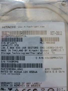 Dysk twardy Hitachi HUA723030ALA641 3TB SATA III