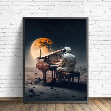 PLAKAT Kosmonauta gra na pianinie w kosmosie, abstrakcja, piękny