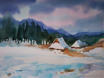 KARKONOSZE ZMIERZCH(akwarela wykonanie)41x29cn