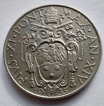 WATYKAN 1 Lira 1935 Pius XI okołoMENNICZA