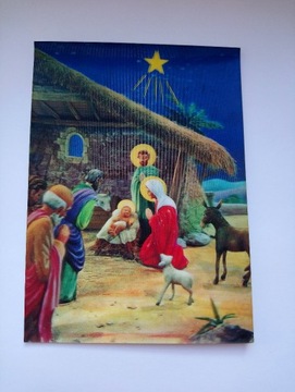 Pocztówka 3D stara - Boże Narodzenie - Szopka w Betlejem