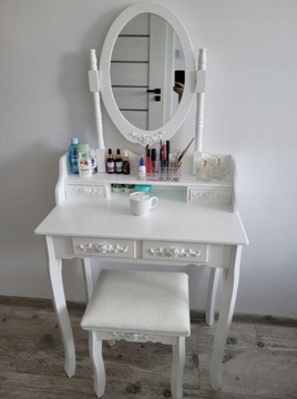 Toaletka kosmetyczna z lustrem + Taboret ZESTAW