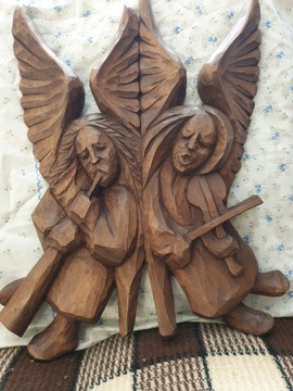 Anioł drewno rzeźba muzyka  prezent Bieszczady