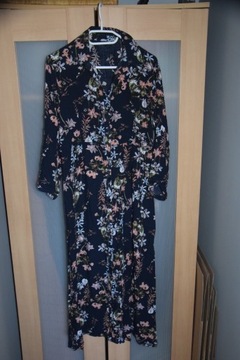 Granatowa sukienka midi kwiaty koszulowa M floral