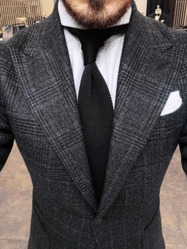 NOWY krawat knit czarny black męski 8cm ślub 
