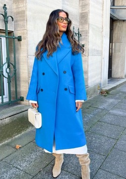 ZARA niebieski płaszcz wełna PREMIUM oversize rS/M