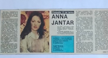 Anna JANTAR - artykuł - wspomnienie z 1993 r.