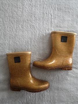Złote błyszczące brokatowe buty kalosze Petit Sofie Schnoor 32