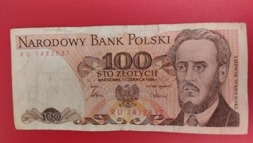 Banknot 100 zł z 1986r, Seria RU