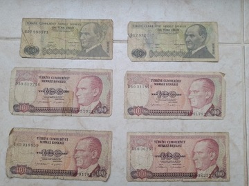 Zestaw banknotów liry tureckie 1970 r.