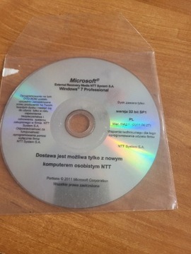 Płyta przywracania NTT Windows 7 pro 32bit sp1 pl OA2.1. 
