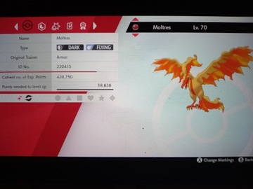 Legendarny Pokemon Shiny Galar Moltres + Przedmiot