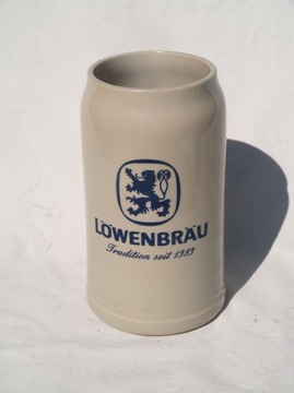 Lowenbrau, duży gliniany kufel, 1 litr