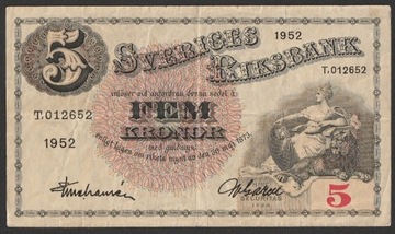 Szwecja 5 koron 1952 - T,01