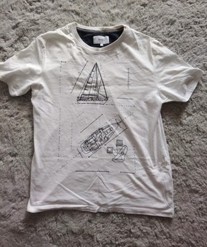 T-shirt męski RESERVED biały, rozmiar S, wzór żeglarski