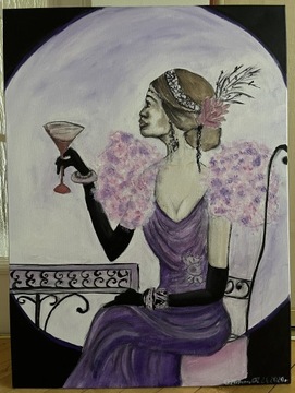 obraz ręcznie malowany kobieta z kielichem 60x80