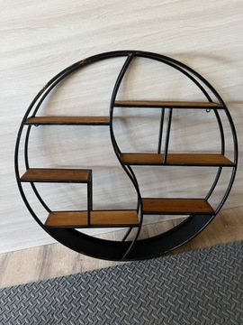 metalowa okrągła półka drewniana wisząca 80 cm
