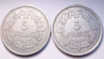 Francja komplet 5 franków 1945 i 1945 B