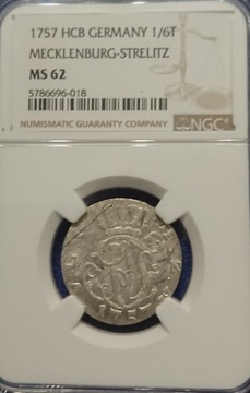 1/6 talara 1757 r. Mecklenburg-Strelitz NGC MS62