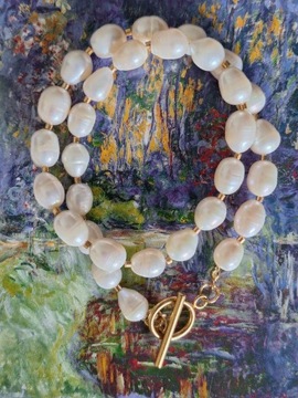 Naszyjnik z pereł naturalnych perły naturalne słodkowodne toggle choker 
