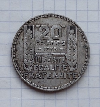 (3202) Francja 20 franków 1933 srebro 