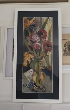 Anton Woelki (1908-1987), akryl na papierze kwiaty