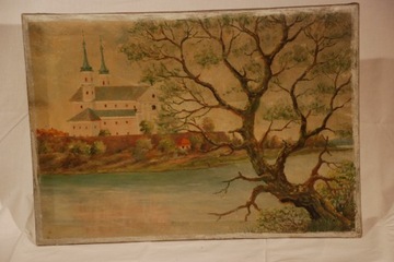 Stary polski obraz olejny Pejzaż