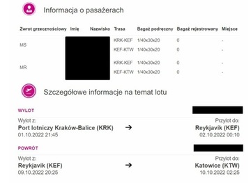 2x Bilet lotniczy: Kraków - Reykjavík (01-10.10)