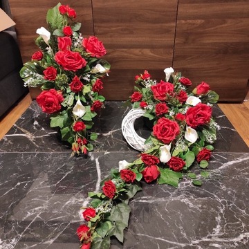Wiązanka komplet na grób pomnik czerwone róże