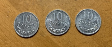 Monety 10 groszy 1979,1980,1981 rok PRL aluminium