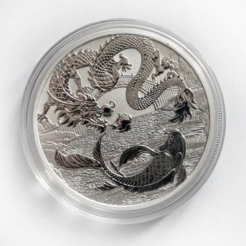 Moneta DRAGON KOI 1 uncja srebro Smok Ryba PERTH