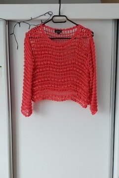 Krótki czerwony ażurkowy sweter damski Topshop rozm.S 