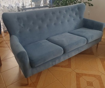 Sofa trzyosobowa z fotelem i podnóżkiem