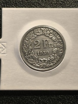 2 FRANKI SZWAJCARIA 1939 ROK SREBRO 0.835