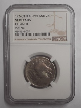 2 złote 1924 odwrotka Filadelfia NGC VF DETAILS