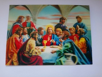 Widokówka 3D stara - Jezus i apostołowie podczas Ostatniej wieczerzy