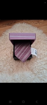 Krawat liliowy w paseczki srebrne Paolo Serpico
