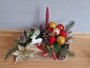 Stroik świąteczny biały renifer dekoracja na stół