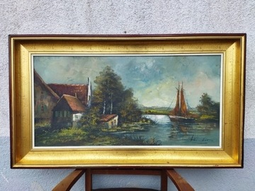 obraz olejny na płótnie pejzaż 118x68cm 628459