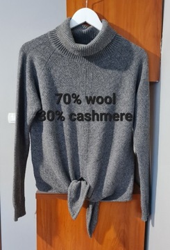 Sweter golf szary wełna kaszmir s m