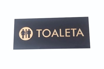 TABLICZKA czarna TOALETA złoty napis XL