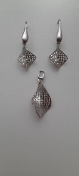 Srebrny ażurowy zestaw biżuterii: kolczyki+wisior