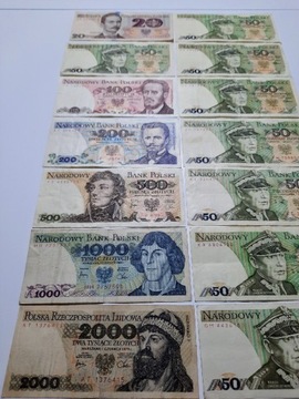 N190- 14 BANKNOTÓW PRL OD 20  DO 2.000 SUPER STAN!