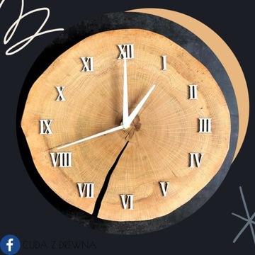 Wyjątkowy zegar z drewna 30 cm -rękodzieło!