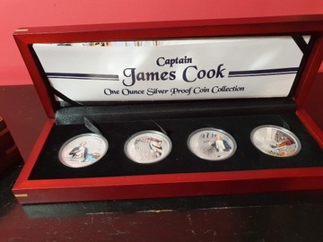 Kapitan JAMES COOK zestaw 4 monet srebro kompas