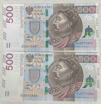 Dwa kolejne banknoty 500 zł 